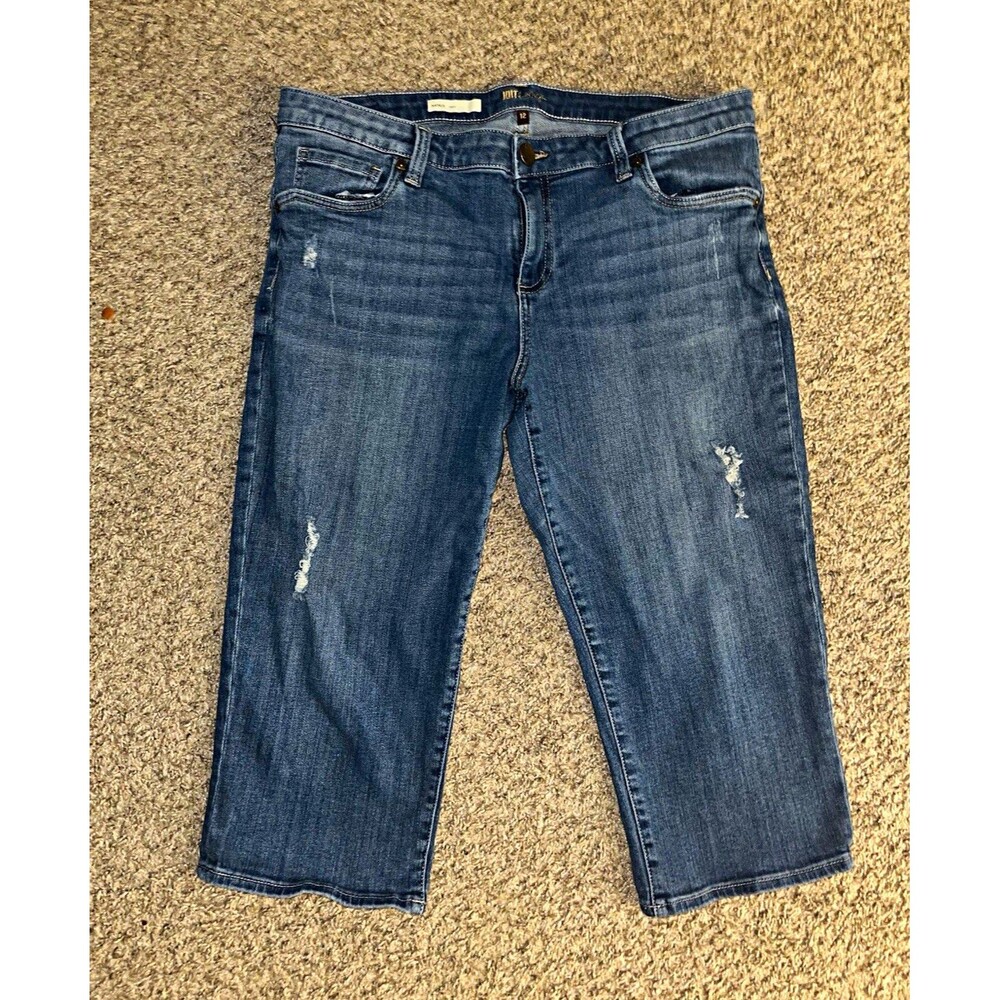 KUT from the Kloth Natalie Crop Distressed Stretch Straight Jeans Women 12 Blue